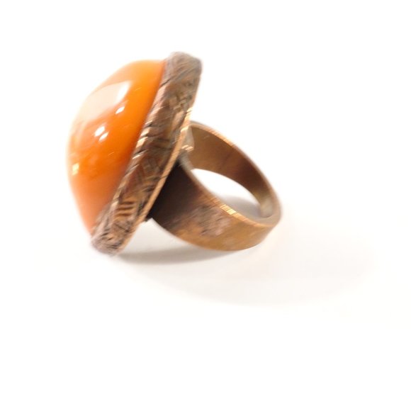 Gerard Yosca Women's Natural Cultured Coral Stone Solitaire brass Vintage Ring 6 - Picture 7 of 9